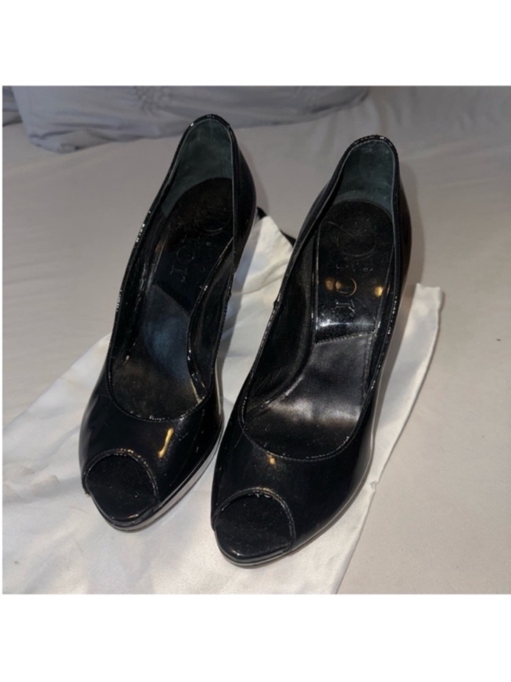 Dior Black Patent Leather Peep-Toe Heels - Picture 4 of 10